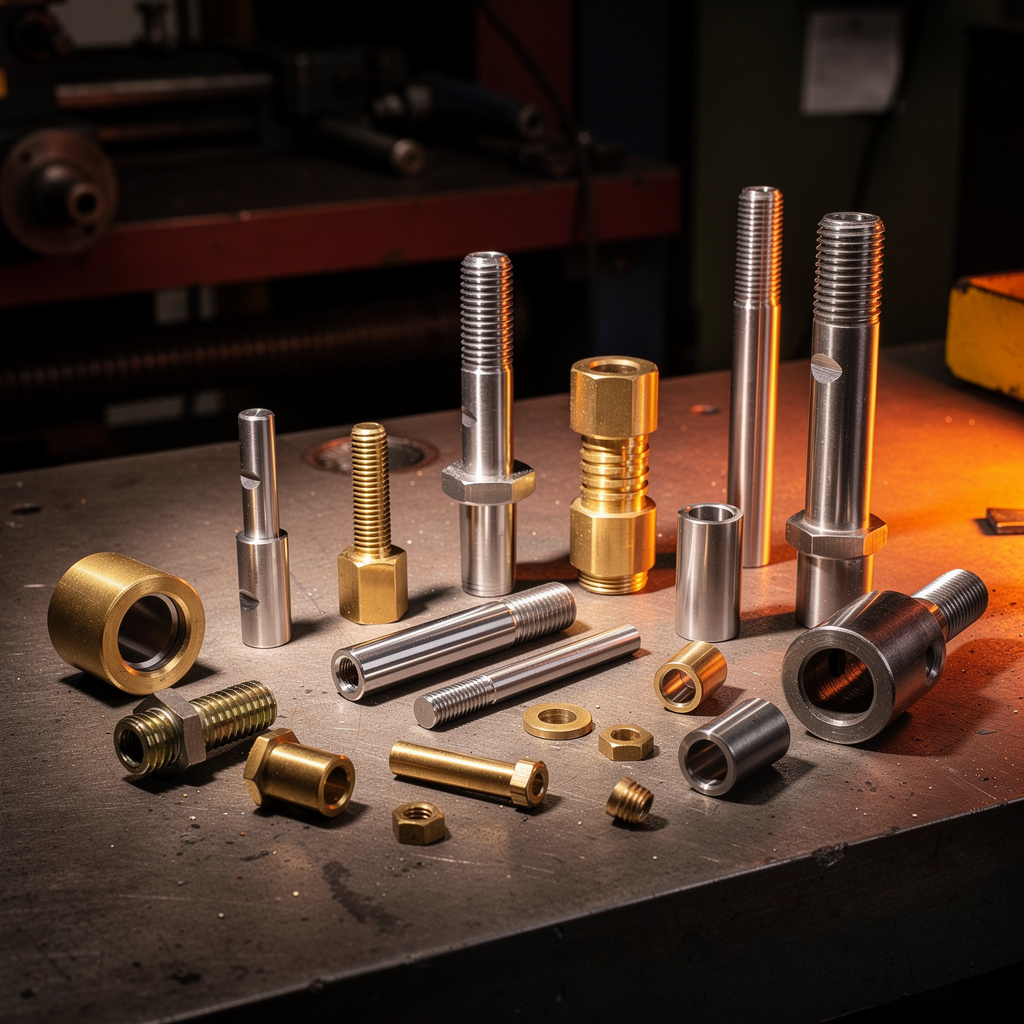 Peças usinadas de precisão em aço e latão produzidas pela Mecânica Eloy — São Paulo